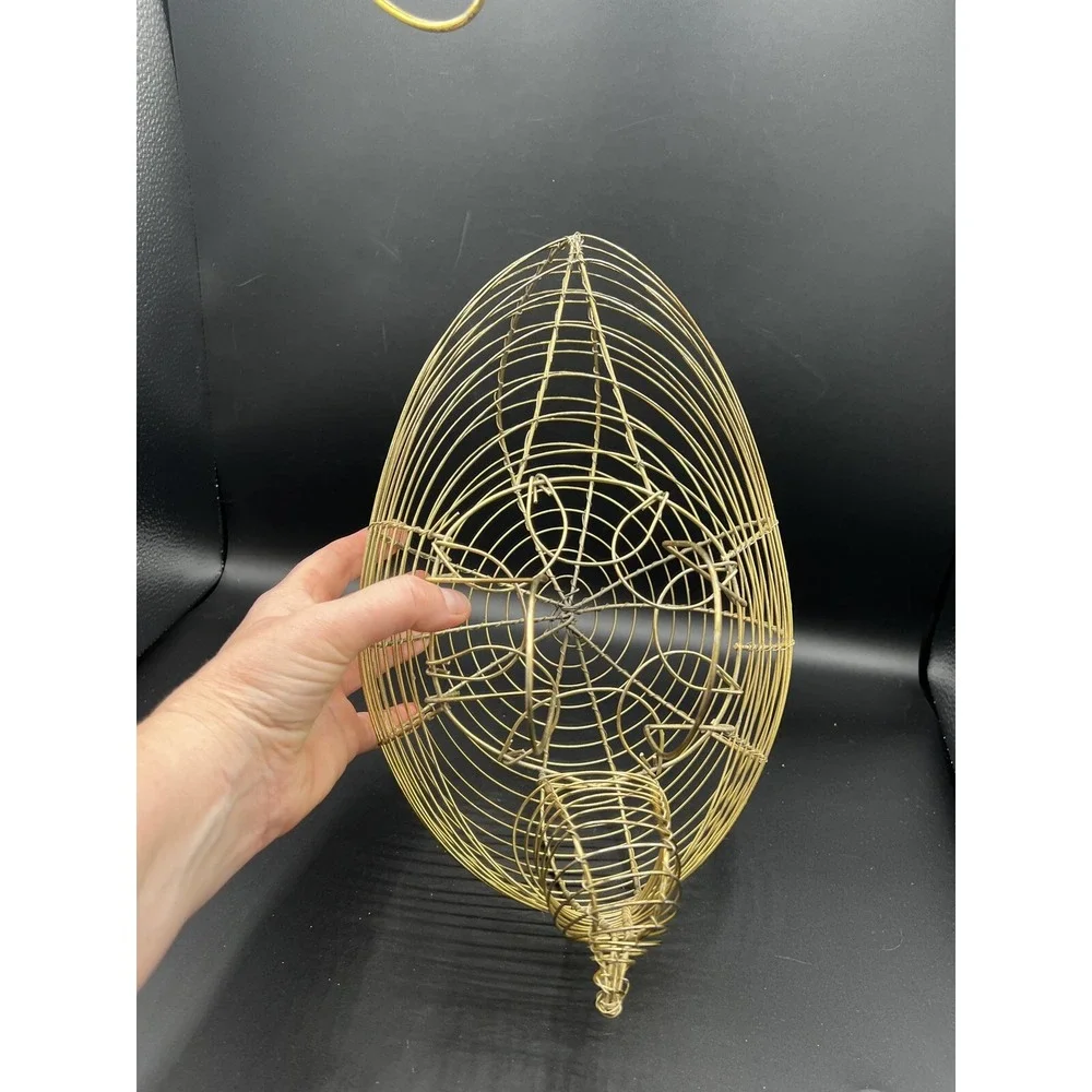 VTG Bird Duck Chicken Shaped Gold Wire Egg Collection Basket Wing Handles
